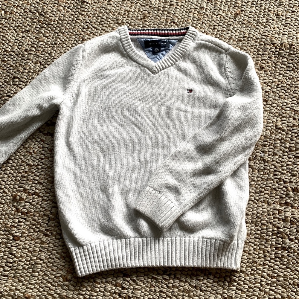 TOMMY HILFIGER Boy Child White Cotton Sweater Size 6-7
